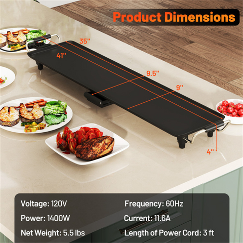 35" large electric grill with adjustable temperature