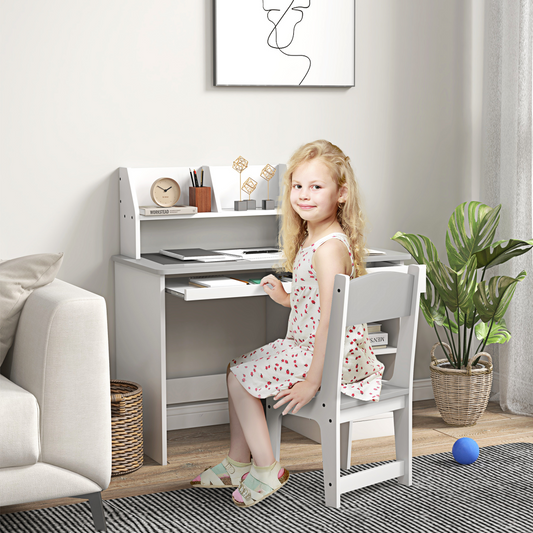 ZONEKIZ Kids' Desk and Chair Set with Storage for 5-8 Years, Grey