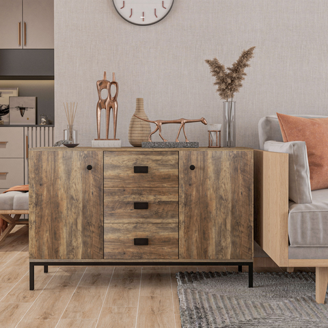 Industrial Sideboard, Storage Cabinet, Accent Cupboard Distressed Brown