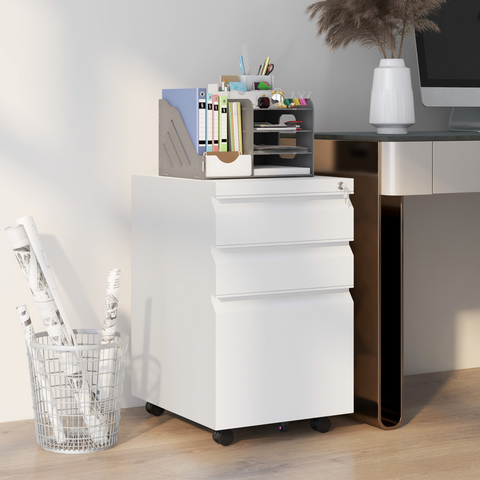 Efficient File Storage Cabinet with Lock & Wheels - Compact Steel Design