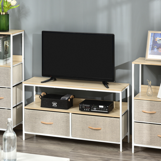 TV Cabinet, TV Console Unit with 2 Foldable Linen Drawers Maple Colour