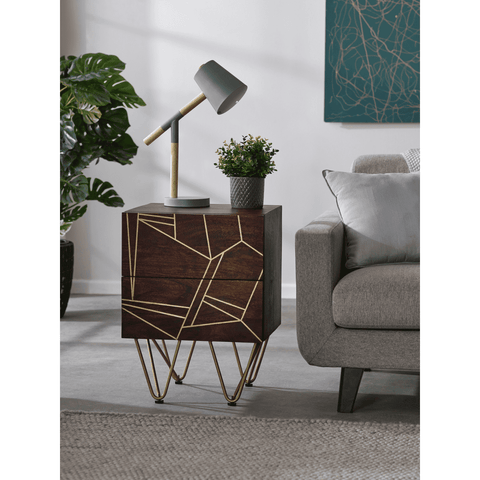 Dark Gold 2 Drawer Side Table