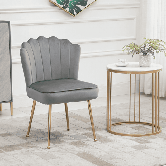 Velvet-Feel Shell Luxe Accent Chair Home Bedroom Lounge Metal Legs Grey