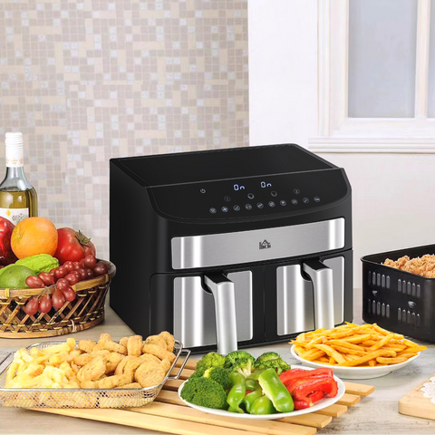 Oil Free Dual Air Fryer 10-in-1 8L w/ Sync Cook & Sync Finish Timer 2400W