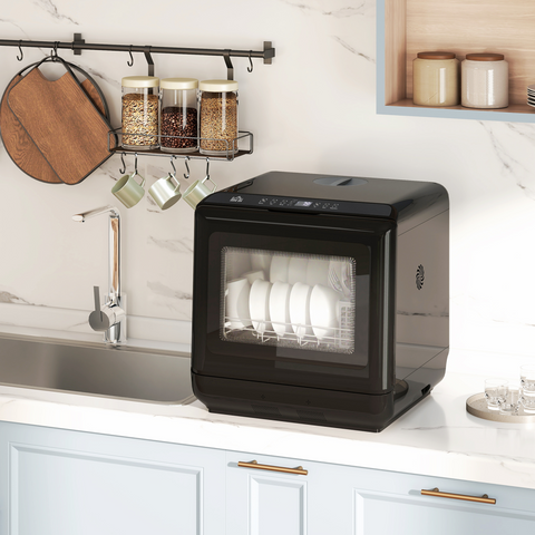 Countertop Dishwasher with Dual Water Supply and 6 Programs, Black