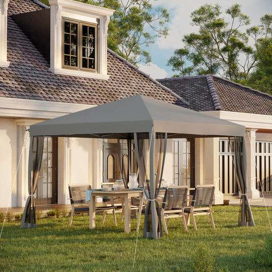 Heavy Duty Pop Up Gazebo with Removable Mesh Sidewall Netting Gray