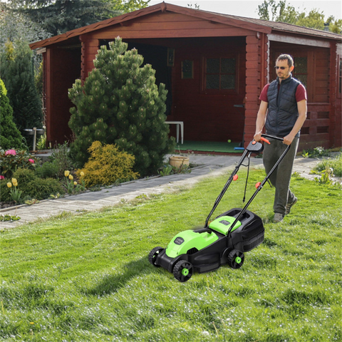 13-Inch Electric Lawn Mower with 8 Gal Grass Collection Box, 3 Adjustable Cutting Heights, Lightweight 15.5LBS Push Mower for Garden - Green