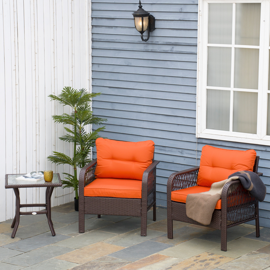 3 Pieces Patio Rattan Bistro Set with Tempered Glass Table Orange