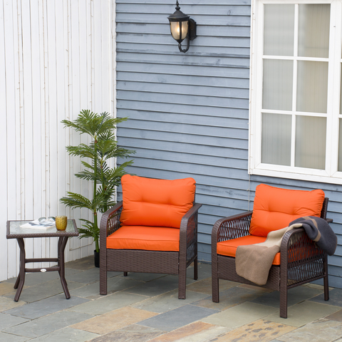 3 Pieces Patio Rattan Bistro Set with Tempered Glass Table Orange