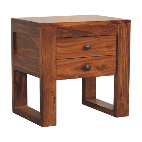 Artisan Furniture Solid Wood U-Square Honey Bedside, Brown, 2 Drawers