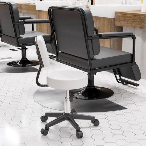 Adjustable Swivel Salon Chair Padded Seat Back 5 Wheels White