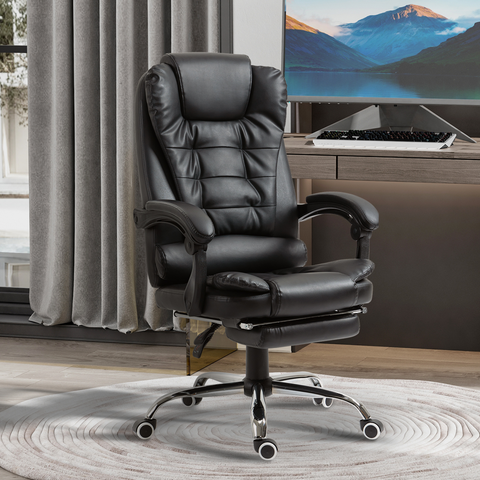 PU Leather Home Office Chair High Back Computer Chair with Swivel Wheels Black