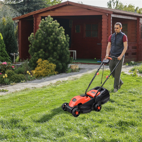 13-Inch Electric Lawn Mower with 8 Gal Grass Collection Box, 3 Adjustable Cutting Heights, Lightweight 15.5LBS Push Mower for Garden - Red