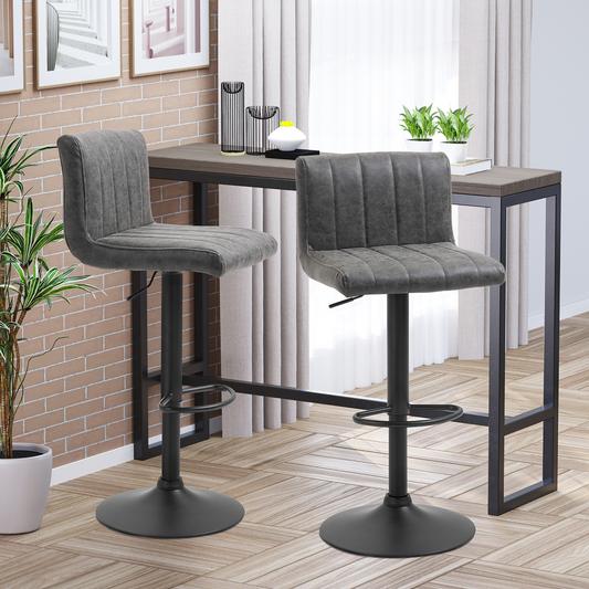 Barstools Set of 2 Adjustable Height Bar Chairs with Footrest, Grey