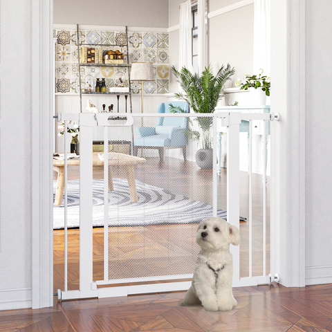 Pressure Fit Safety Gate for Doors, Dog Gate Auto Close, 75-103 cm White PawHut