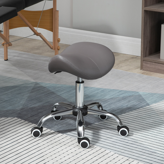 PU Leather Saddle Stool with Moulded Padded Seat Adjustable Height Grey