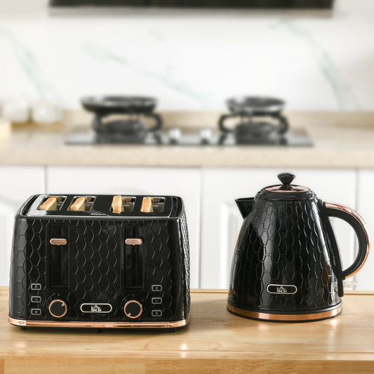 1.7L Kettle and Toaster Set with Defrost, Reheat and Crumb Tray, Black