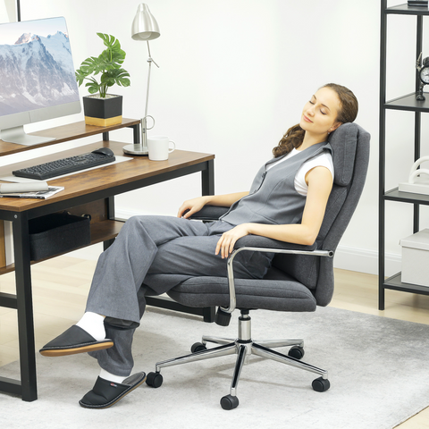 Linen Fabric Office Desk Chair with Tilt Function, Charcoal Grey