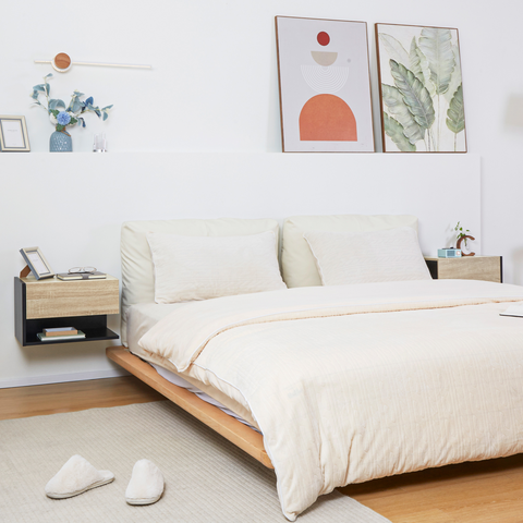 Modern Bedside Table Set of 2 with Drawer and Shelf