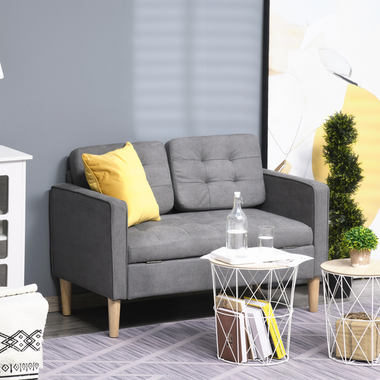 Compact Loveseat Sofa 2 Seater Sofa with Storage and Wood Legs Grey