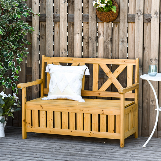 2-Seater Garden Storage Bench for Patio Wood Porch Decor Outdoor Seating