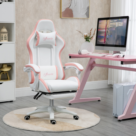 Racing Style Gaming Chair with Reclining Function Footrest, Pink