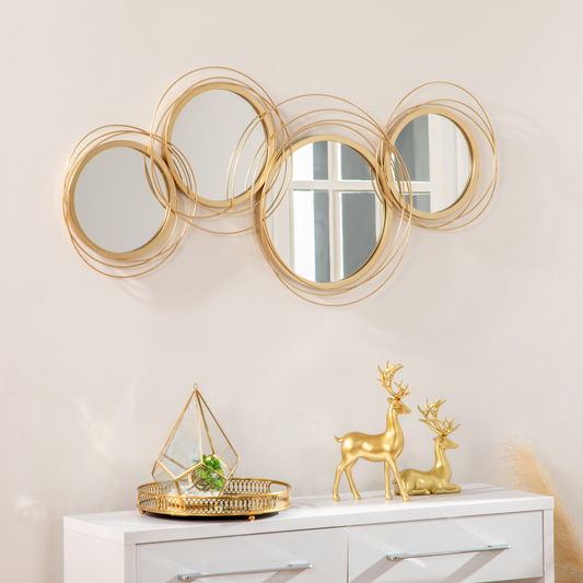 Metal Wall Art Decorative Mirror Decor Modern Wall Sculpture, Gold