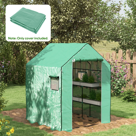 Walk-in Greenhouse Cover Replacement with Door and Mesh Windows, Green