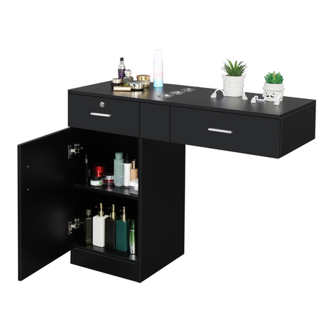 15 PCT E0 Particleboard Pitted Surface 2 Drawers 1 Lock 1 Door 3 Hair Dryer Salon Cabinet Black【Same code 63082170】