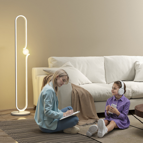 Dimmable LED Floor Lamp with Glass Night Light, Foot Switch, White
