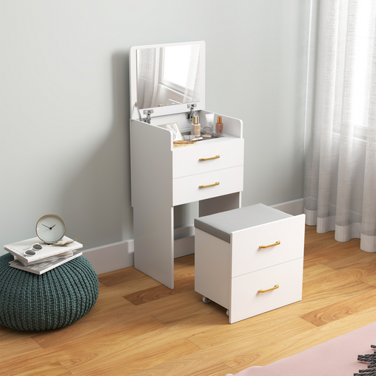 3 in 1 Dressing Table Vanity Desk with Mirror and Cushioned Stool