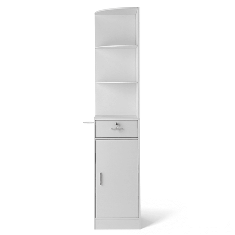 3-Tier Corner Salon Cabinet with 1 Door & 1 Drawer, 15mm E0 Grade Particleboard Matt White, 75.2" H Multipurpose Storage Cabinet for Beauty Salon Spa Bathroom Bedroom