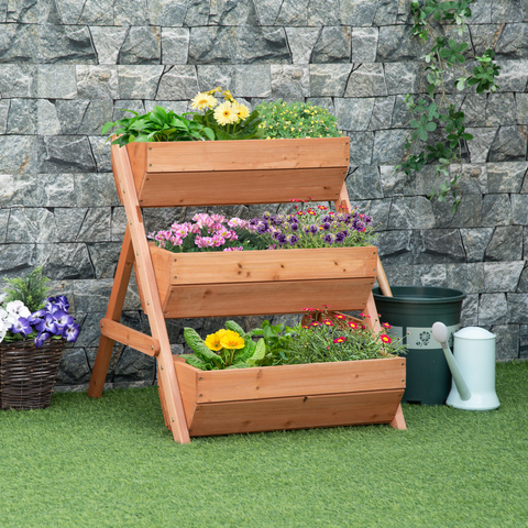 Outsunny - Garden Bed Wooden Elevated Planter Box Kit, Brown
