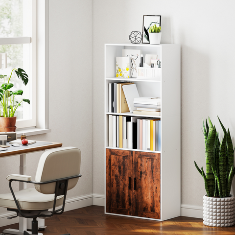 5-Tier Bookcase, Tall Bookshelf with Adjustable Shelf, Rustic Brown