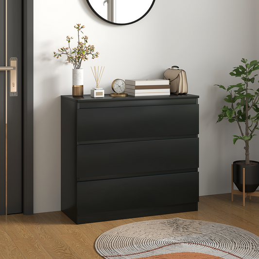 Chest of Drawers, 3 Drawer Storage Cabinet Unit for Bedroom, Black