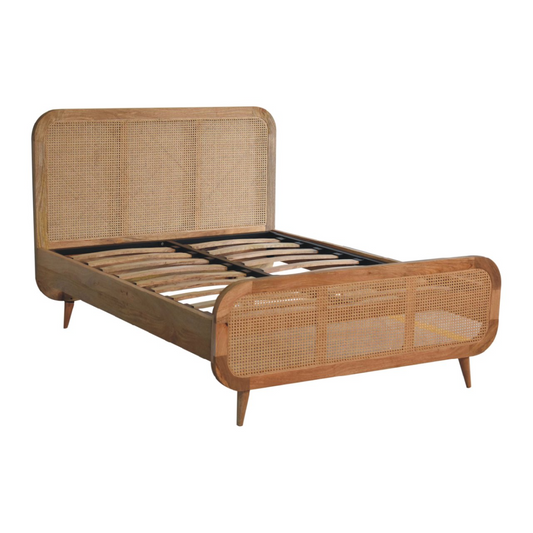 Artisan Furniture Solid Wood Rattan Bed, Upholstered, Brown Color
