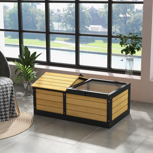 Wooden Tortoise House, Small Pet Reptile with Hide Shelter Den and Run
