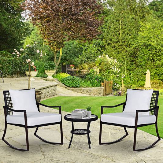 3 PCS Rocking Chair Bistro Set-Brown/Cream White