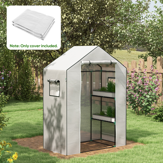 PE Greenhouse Cover Replacement with Door and Mesh Windows, White