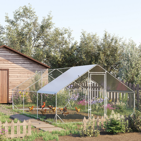 Walk In Chicken Run Large Galvanised Chicken Coop with Cover 6 x 3 x 2m