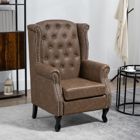 Chesterfield-style Wing Back Armchair Tufted Accent Chair Brown