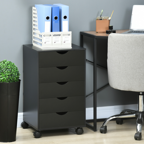 Mobile Vertical Filing Cabinet with 5 Drawers for Home Office, Black