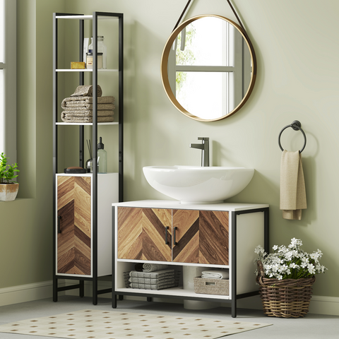 Bathroom Under Sink Cabinet for Basin with or without Pedestal Cream