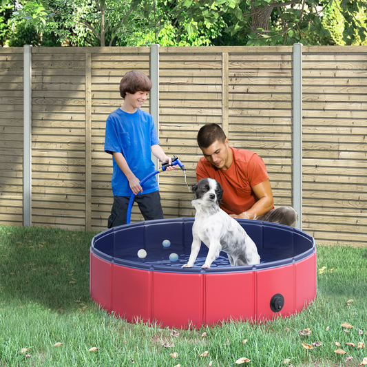 Pet Paddling Pool Cat Dog Indoor/ Outdoor Foldable 80cm Diameter Red Pawhut