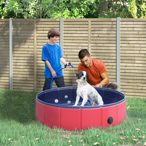 Pet Paddling Pool Cat Dog Indoor/ Outdoor Foldable 80cm Diameter Red Pawhut