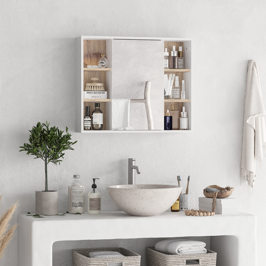 Wall Mounted Bathroom Storage Cabinet w/ Mirrored Door, Adjustable Shelf
