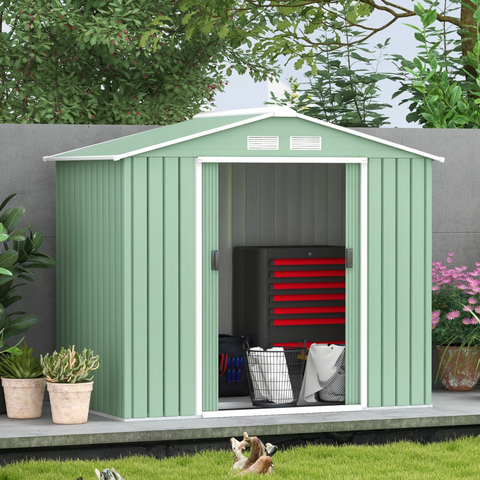 Garden Shed Storage Unit w/ Locking Door Floor Foundation Air Vent Light Green