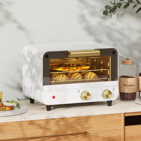 Small Toaster Oven, 12L Mini Countertop Oven with Glass Door, White