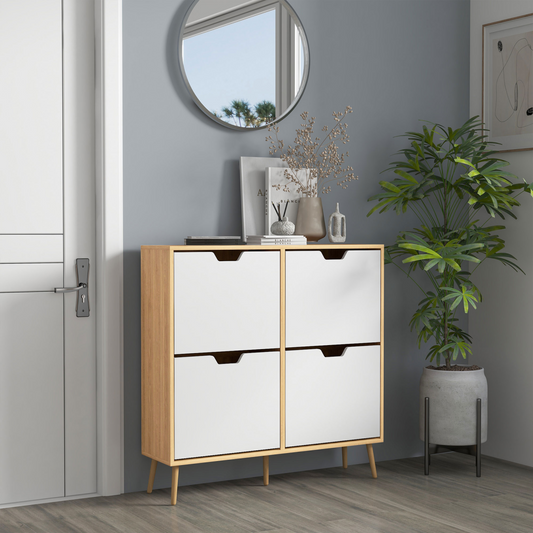 Shoe Storage Cabinet with 4 Flip Drawers for 16 Pairs of Shoes, Natural