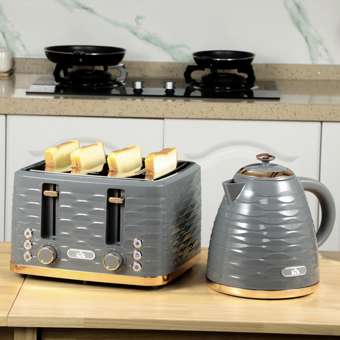 Kettle and Toaster Set 1.7L Rapid Boil Kettle & 4 Slice Toaster Grey